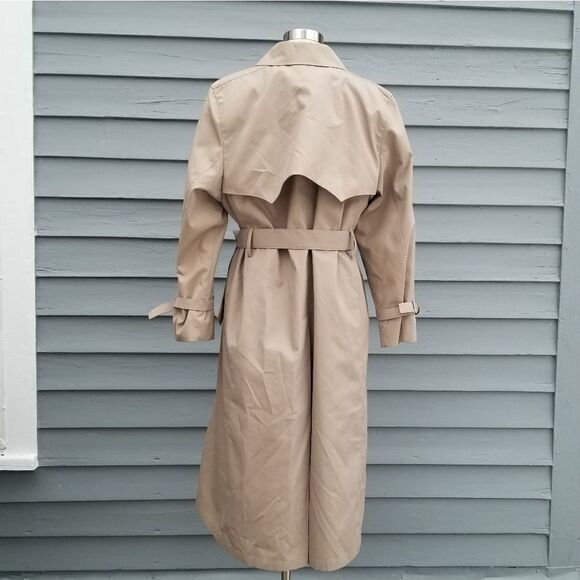Vintage 80s London Fog Double Breasted Belted British Khaki Plaid Trench Coat 14 - Picture 6 of 10